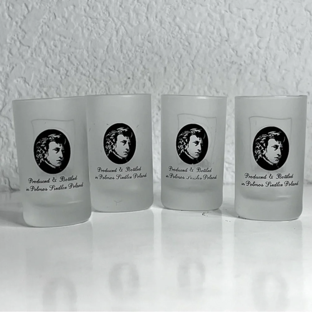 Chopin Vodka Shot Glasses Frosted Set of 4  Rare  Vintage